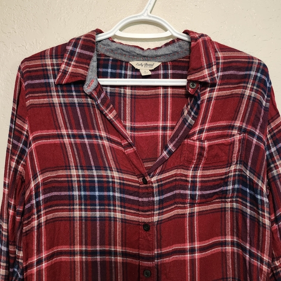 LUCKY BRAND Small Long Plaid Button Down Lightweight Flannel Shirt - Picture 2 of 6